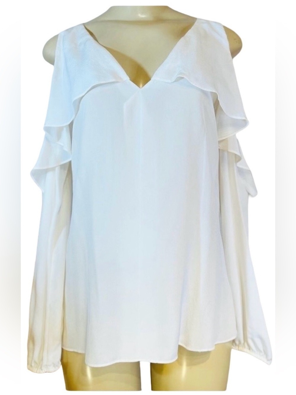 NWT $129 OFF-White 100% SILK Mika Mindel Cold Shoulder Vienna Blouse - S